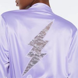 NWT Savage X Fenty CLF Lavender Satin Robe with Lightning Bolt